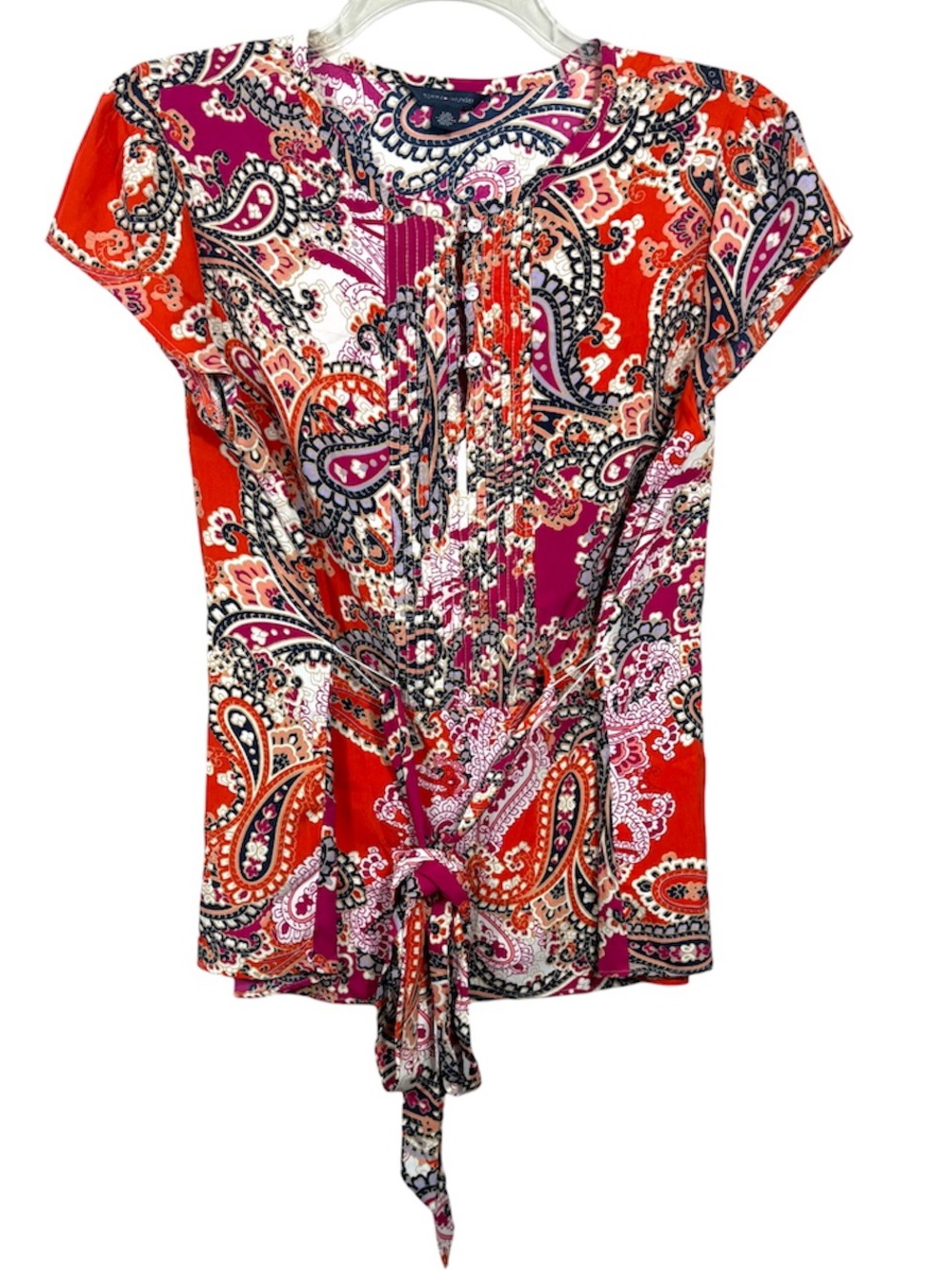 Tommy Hilfiger Large Multicolor Paisley Boho Waist Tie Pintuck Blouse